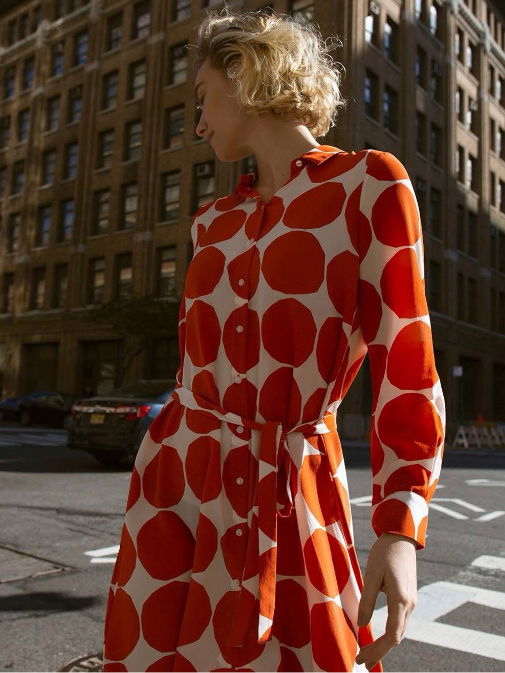 Marimekko Bettina Pienet Kivet Bold Orange and White 100% Silk Dress